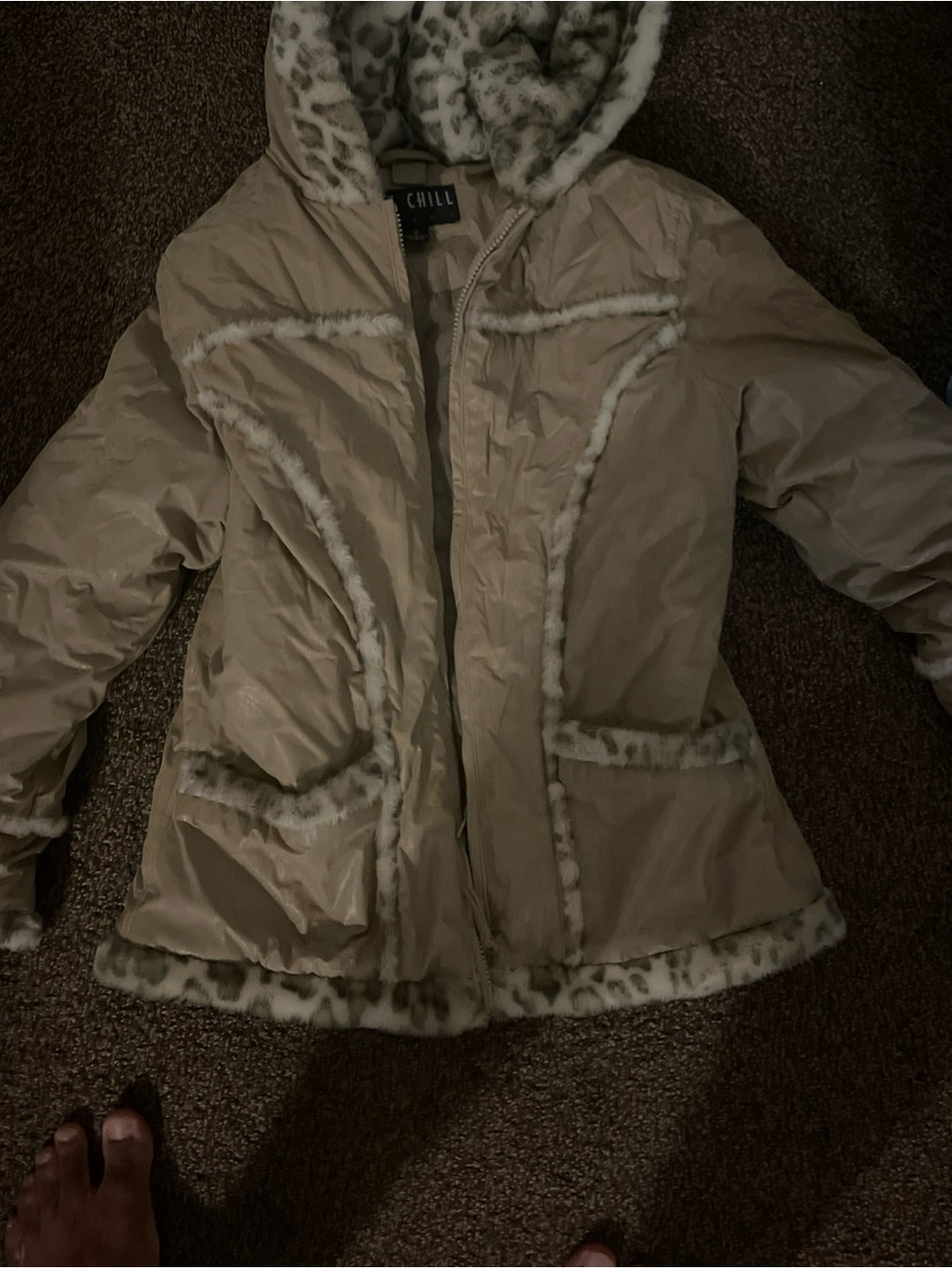 Big Chill Beige Puffer Jacket with Faux-Fur Trim